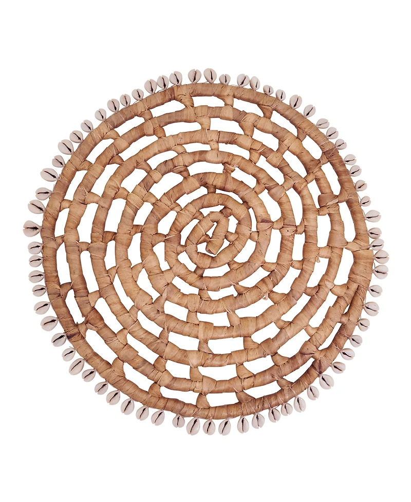 Saro Lifestyle Shell Trimmed Water Hyacinth Round Placemats, Set of 4