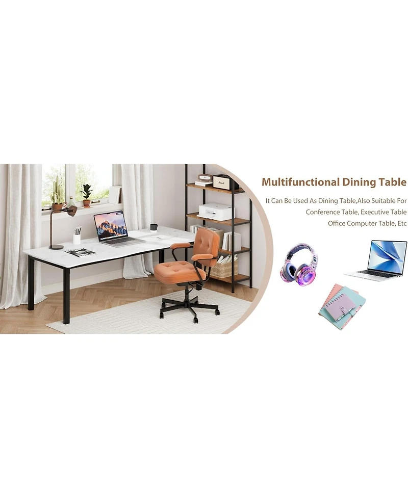 gaomon Rectangular Dining Table for 6-8, 78.7" Minimalist Table with Wave Irregular Edge, Thick Mdf Top and Metal Frame, Waterproof Scratch-Resistant