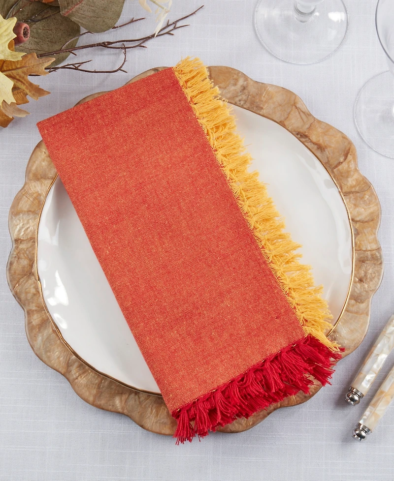 Saro Lifestyle Textured Cotton Fringe Napkins, Set of 4