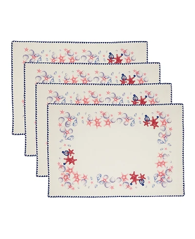 Saro Lifestyle Coastal Starfish and Shell Cotton Placemats, Set of 4