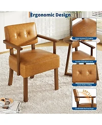 gaomon Set of 2 Mid Century Modern Accent Chairs, Faux Leather Armchairs with Button Tufted Back,Upholstered Lounge Chair Set with Wood Frame