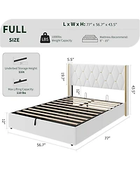 gaomon Full Lift-Up Storage Bed Frame with Tufted Headboard and Gold Trim, Upholstered Platform