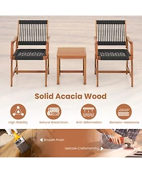 Gymax 3 Pieces Solid Acacia Wood Patio Set All-Weather Rope Woven Chair Garden Poolside