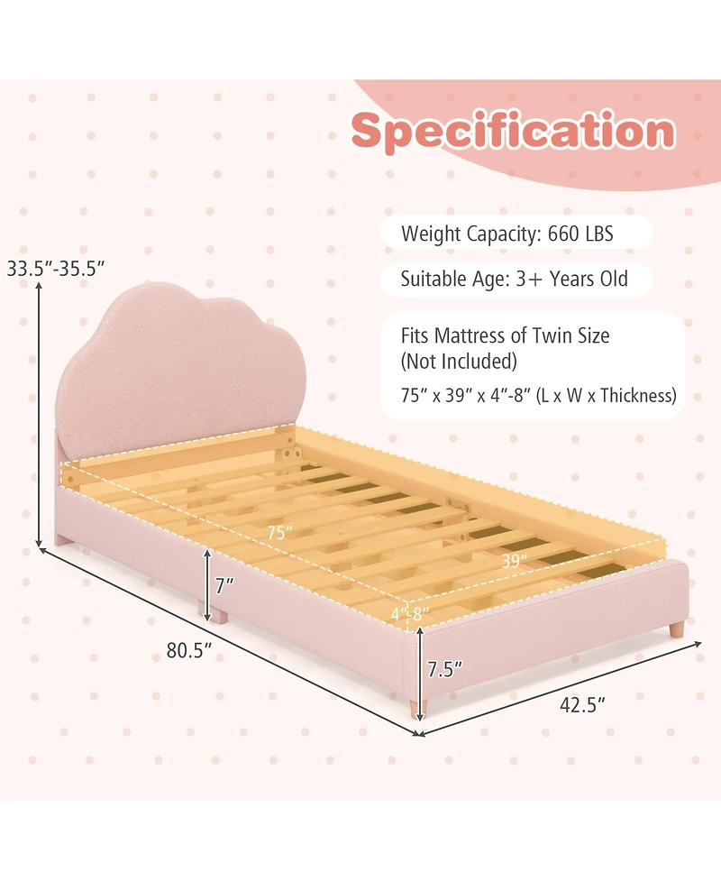 Gouun Twin Bed Frame with Height-Adjustable Headboard and Sturdy Wooden Slats