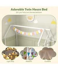 Gouun Twin Size Montessori House Floor Bed with Clothes Hanger and Storage Shelf