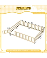 Gouun Full Size Montessori Floor Bed with Full-Length Safety Guardrails and Door