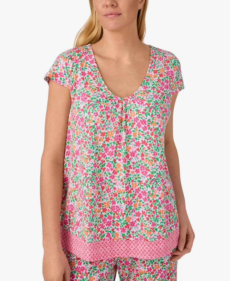 Ellen Tracy Women's Scoop Neck Top and Cropped Pajama Pants, 2-Piece Set