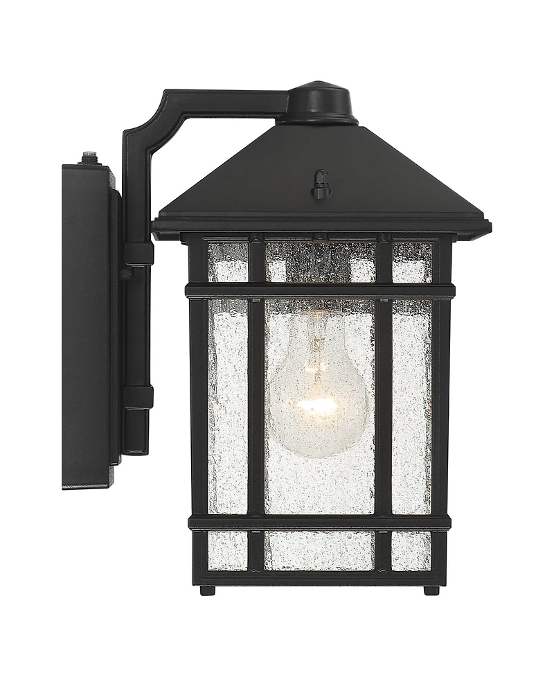 Kathy Ireland Mission Outdoor Wall Light Fixture Dusk to Dawn Frosted Seedy Glass Panels for Exterior House Porch