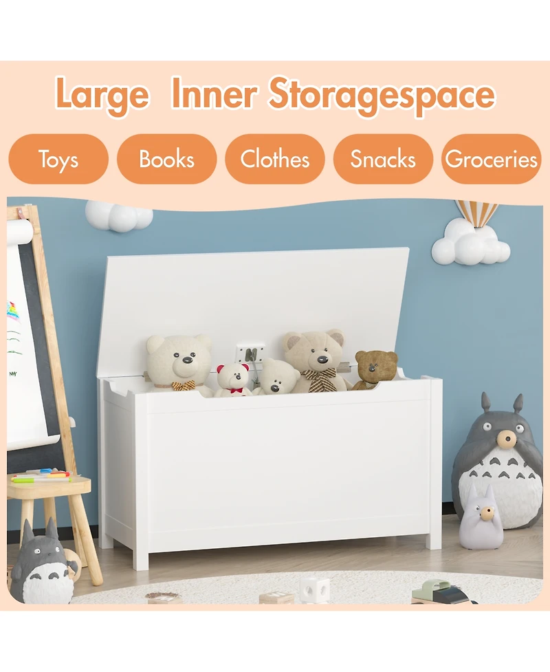 Rainsken Kids Toy Chest, Wooden Toy Box Storage Organizer, Bench with Safety Hinged Lid for Playroom