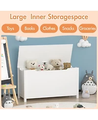 Rainsken Kids Toy Chest, Wooden Toy Box Storage Organizer, Bench with Safety Hinged Lid for Playroom