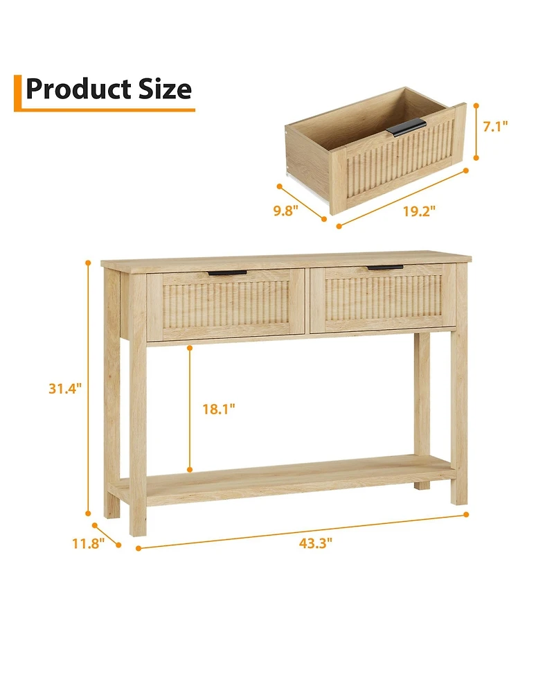 gaomon 43" Farmhouse Wooden Entryway Console Table with 2 Drawers and 2-Tier Storage