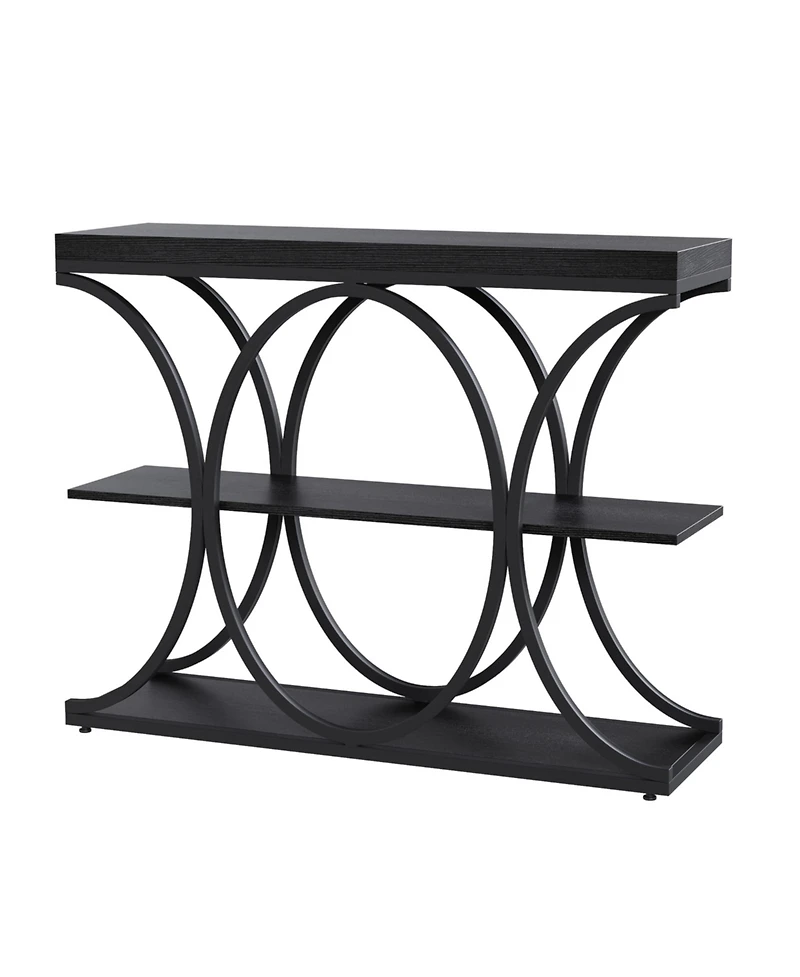 gaomon 39" Industrial 3-Tier Sofa Console Table with Oval-Shaped Metal Frame and Adjustable Feet, Entryway Table