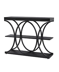 gaomon 39" Industrial 3-Tier Sofa Console Table with Oval-Shaped Metal Frame and Adjustable Feet, Entryway Table