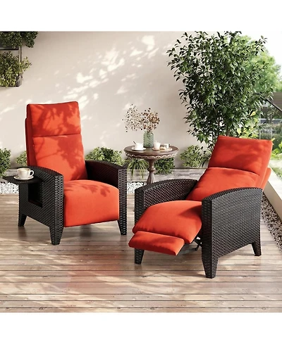 gaomon Outdoor Reclining Patio Chair with Adjustable Backrest Footrest All Weather Wicker Chaise Lounge Air Pump 150degree(s) Lay Flat