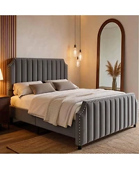 Homfan Upholstered Bed Frame with Headboard and Footboard