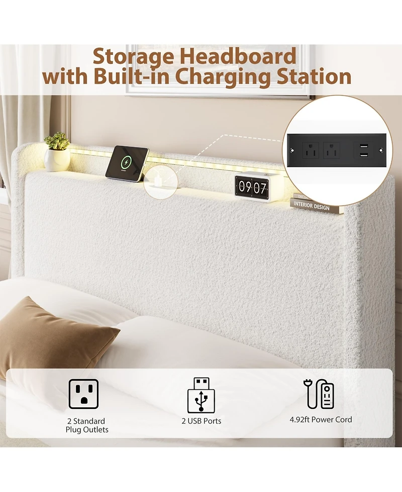 Homfan Boucle Bed Frame with Storage Headboard