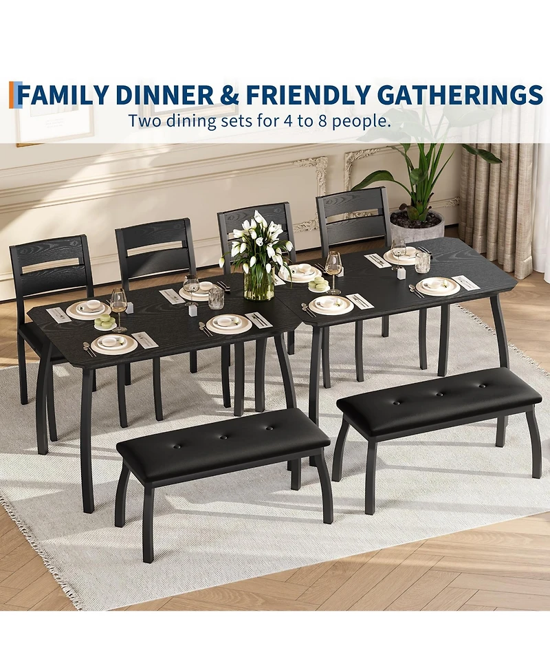 gaomon 4-Person Modern Metal and Wood Space-Saving Dining Set