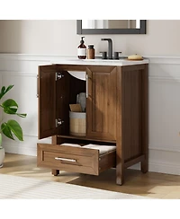 homfan Bathroom Vanity with Ceramic Sink, Storage Cabinet Drawer and 2 Soft Closing Doors, Single Sink Integral Top