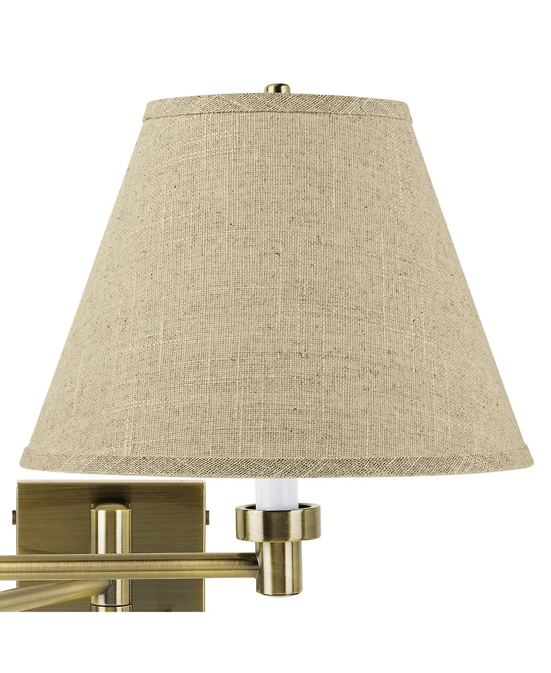 Barnes and Ivy Modern Swing Arm Wall Lamp Antique Brass Plug-In Light Fixture Fine Burlap Empire Shade for Bedroom Bedside Reading