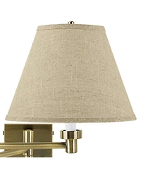 Barnes and Ivy Modern Swing Arm Wall Lamp Antique Brass Plug-In Light Fixture Fine Burlap Empire Shade for Bedroom Bedside Reading