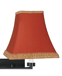 Barnes and Ivy Swing Arm Wall Lamp Espresso Plug-In Light Fixture Gold Trimmed Rust Fabric Square Shade for Bedroom Living Room