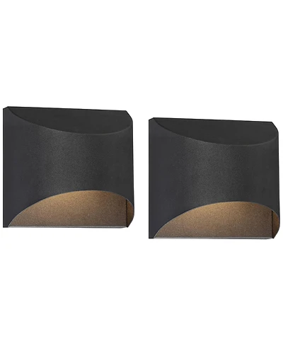 Possini Euro Design Ratner Modern Outdoor Wall Light Fixtures Set of 2 Textured Led Dark Sky Downlight for Post Exterior