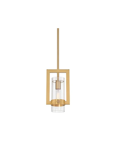 Possini Euro Design Camden Brass Mini Pendant Wide Modern Open Rectangle Clear Glass Fixture for Dining Room Kitchen Island