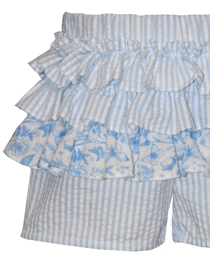 Bonnie Baby Girls' Toile Ruffle Sleeveless Top and Shorts, 2-Piece Set