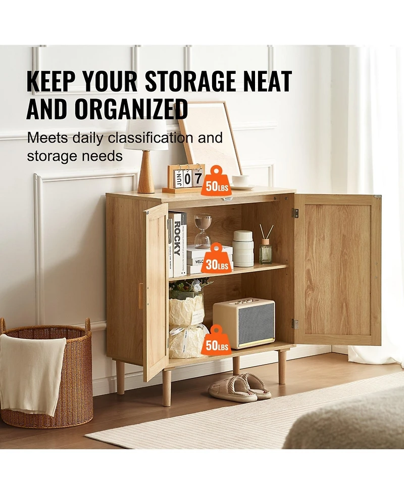 Gouun Rattan Storage Cabinet with Adjustable Shelf and 2 Doors