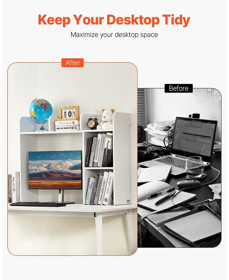 Gouun 2 Tier Desktop Bookshelf Hutch for Office or Dorm Desk