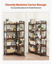 Gouun 5 Tier Corner Bookshelf with Hooks and Metal Frame
