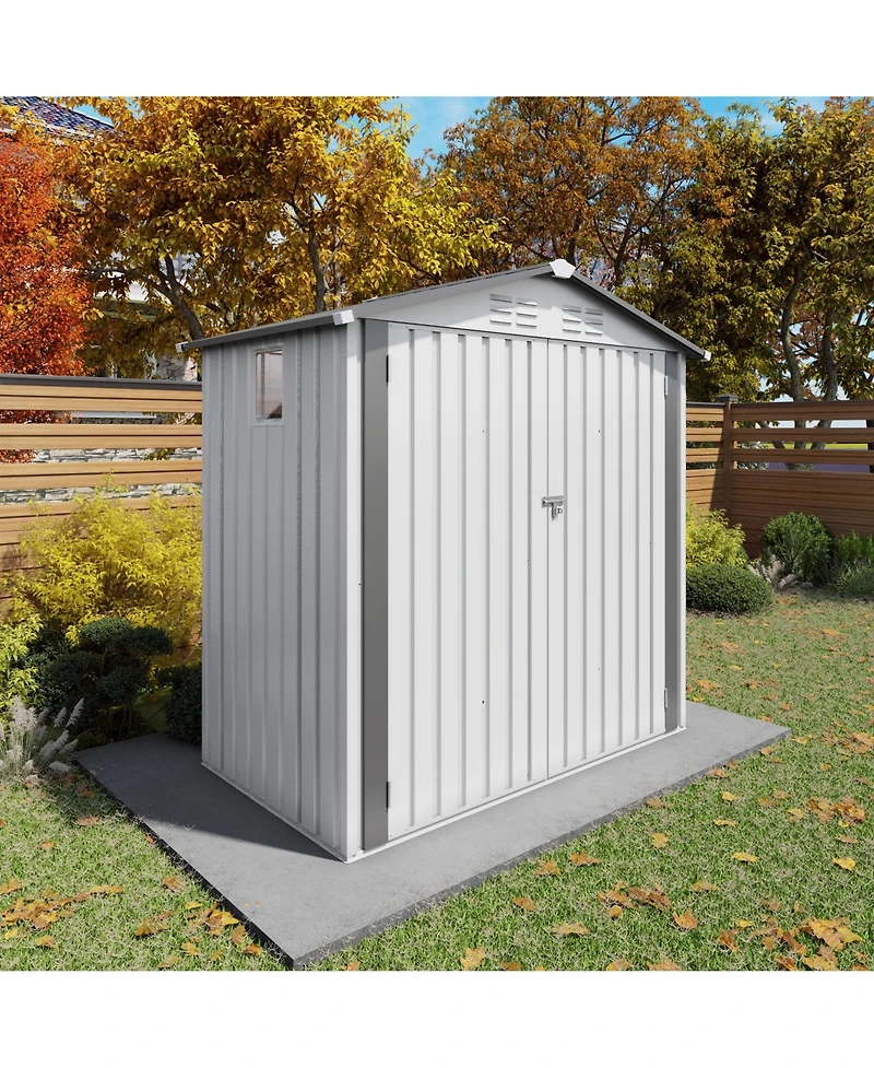 Mondawe 6 x 3.6 Ft Outdoor Metal Storage Shed with Window, Lockable Door, Compact Garden Tool Shed