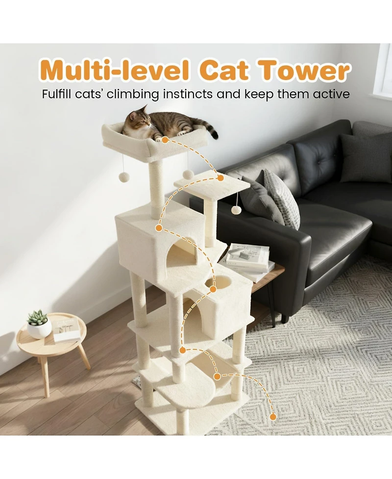 Cozito Cat Tree 58 in Modern with Upholstered Perch and 2 Condos
