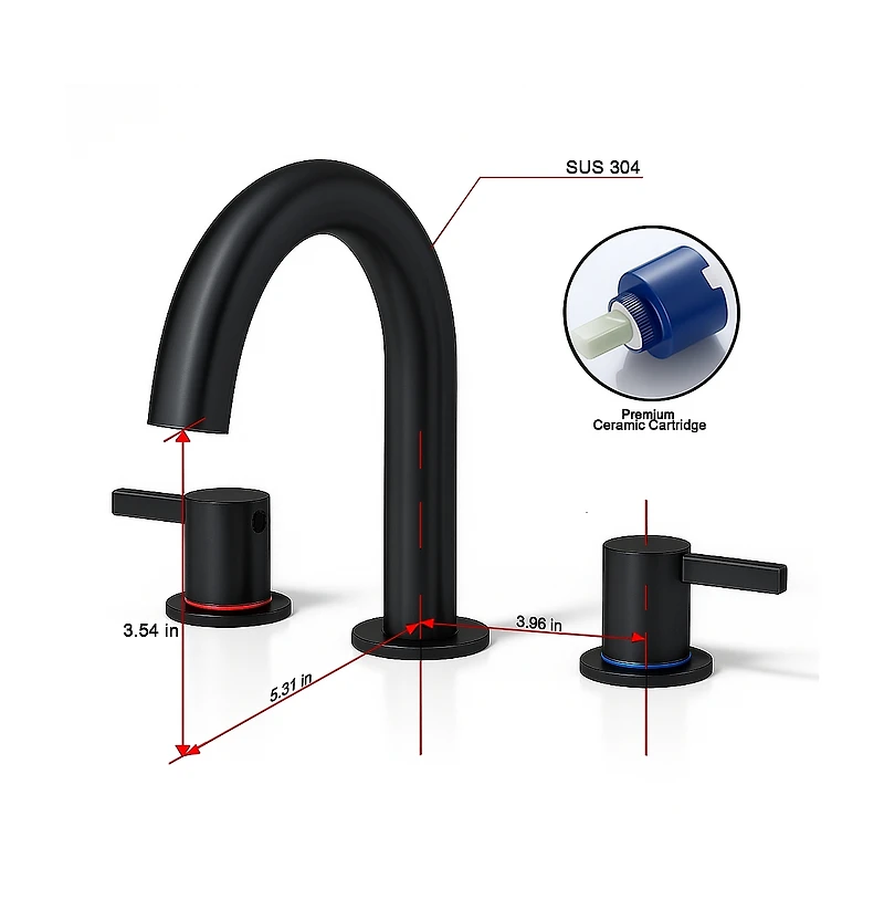 Busdays 8 Inch Widespread Lavatory Faucet 2 Handle 3 Hole 360 Degree Spout Vanity Pop Up Drain