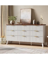 gaomon 60.6" Wide Fluted 9-Drawer Dresser, Curved Profile with Gold Handles