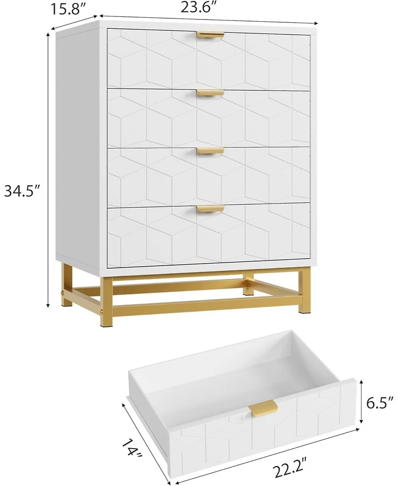 gaomon Modern 4 Drawer Wide Dresser Chest, Metal Legs & Handles, Wood Storage Organizer for Bedroom & Living Room
