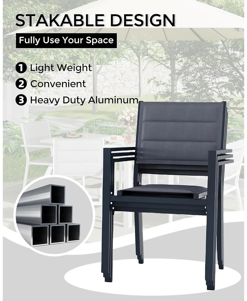 gaomon 2-Piece Stacking Dining Chairs- Lightweight Aluminum Textile Fabric for Patio Deck Bistro