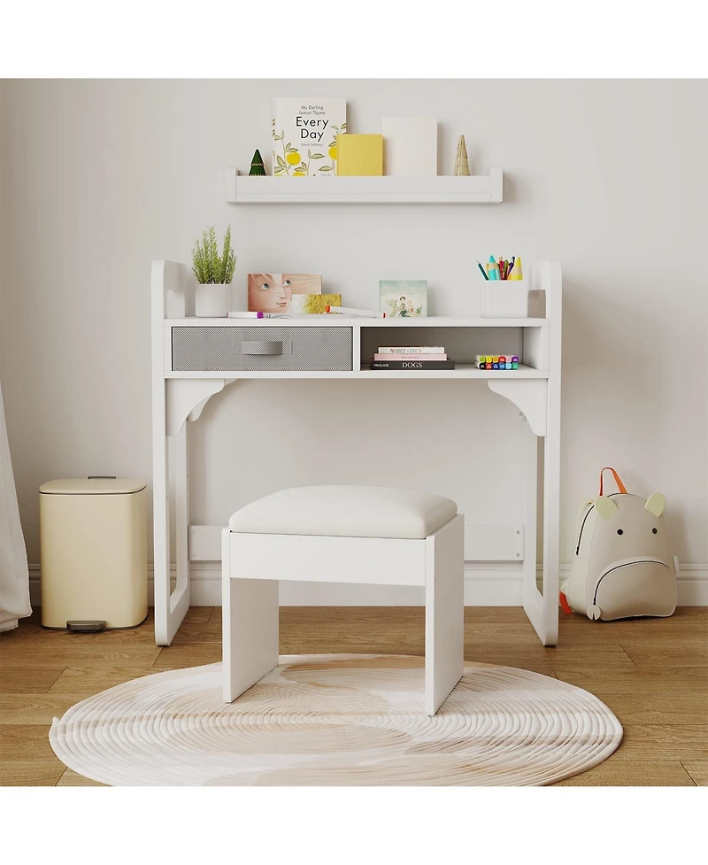 gaomon Desk and Chair Set- Wooden Writing Table with Storage Drawers and Pen Holder- Study Desk for Kids