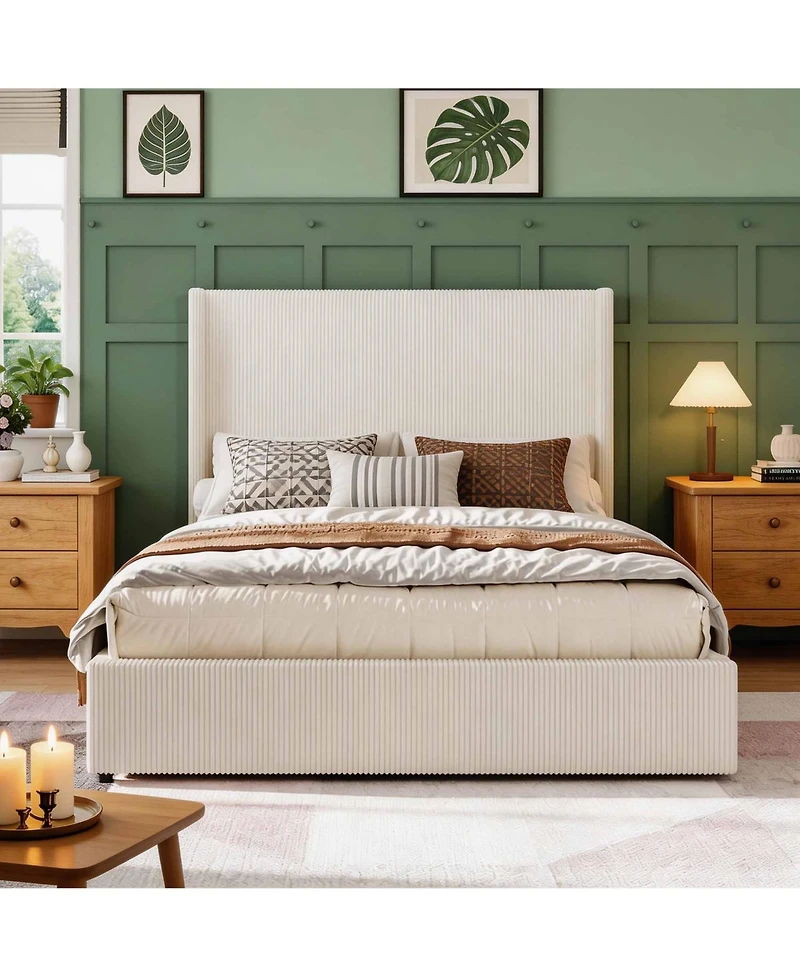 Homfan Upholstered Platform Bed Frame with Storage Drawers