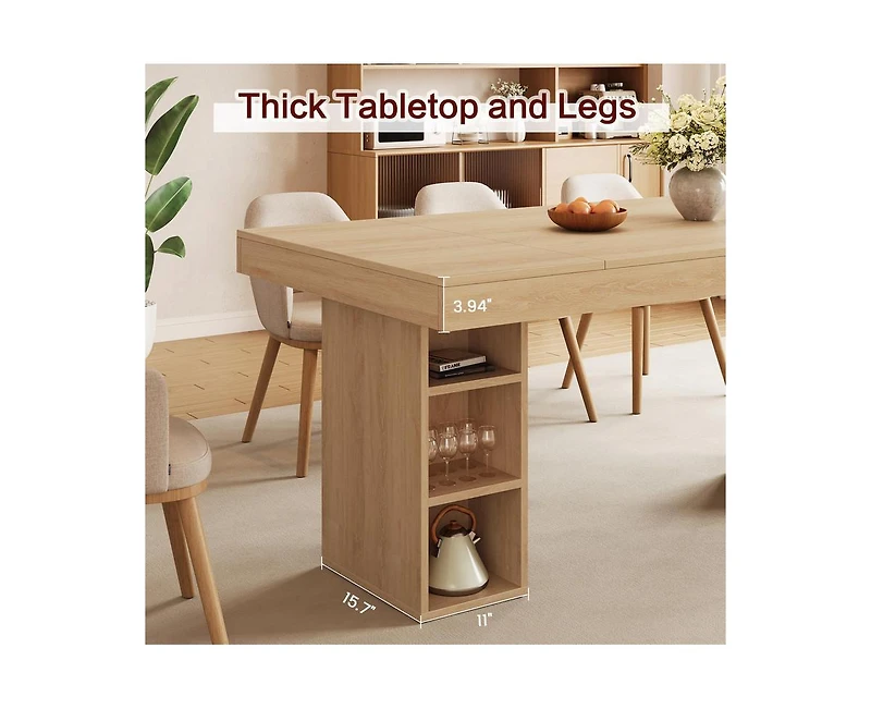 gaomon 6-8 Person Farmhouse Wooden Dining Table with Storage Cubes
