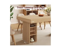 gaomon 6-8 Person Farmhouse Wooden Dining Table with Storage Cubes