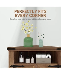 homfan Farmhouse Corner Bathroom Cabinet with Sliding Barn Door - Adjustable Shelf and Compact Organizer - Space-Saving Floor Standing Cabinet
