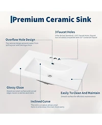 homfan 30" Modern Bathroom Cabinet with Sink, Ceramic Integral Basin, 2 Soft-Close Drawers and Open Shelf, Space-Saving Bathroom Storage Solution