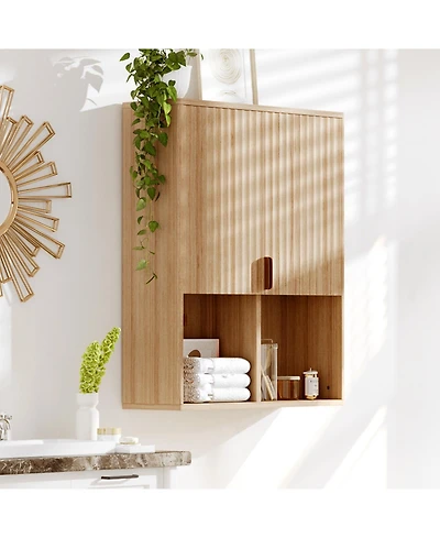 homfan Fluted Bathroom Wall Cabinet with Adjustable Shelf and Soft Close Hinges, Over Toilet Storage Organizer for Bathroom Spaces