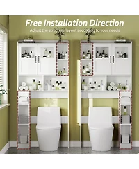 Homfan Over Toilet Storage Cabinet with Glass Doors and Adjustable Shelves, 67.4 in Tall Bathroom Organizer for Bath or Laundry