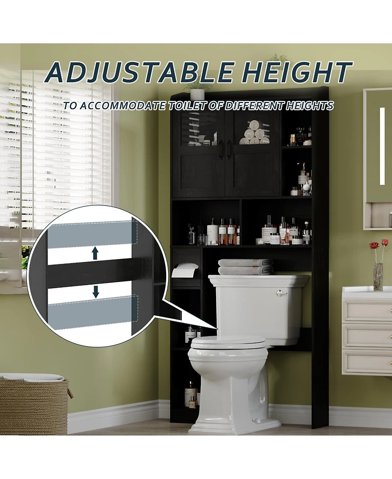 Homfan Over Toilet Storage Cabinet with Glass Doors and Adjustable Shelves, 67.4 in Tall Bathroom Organizer for Bath or Laundry