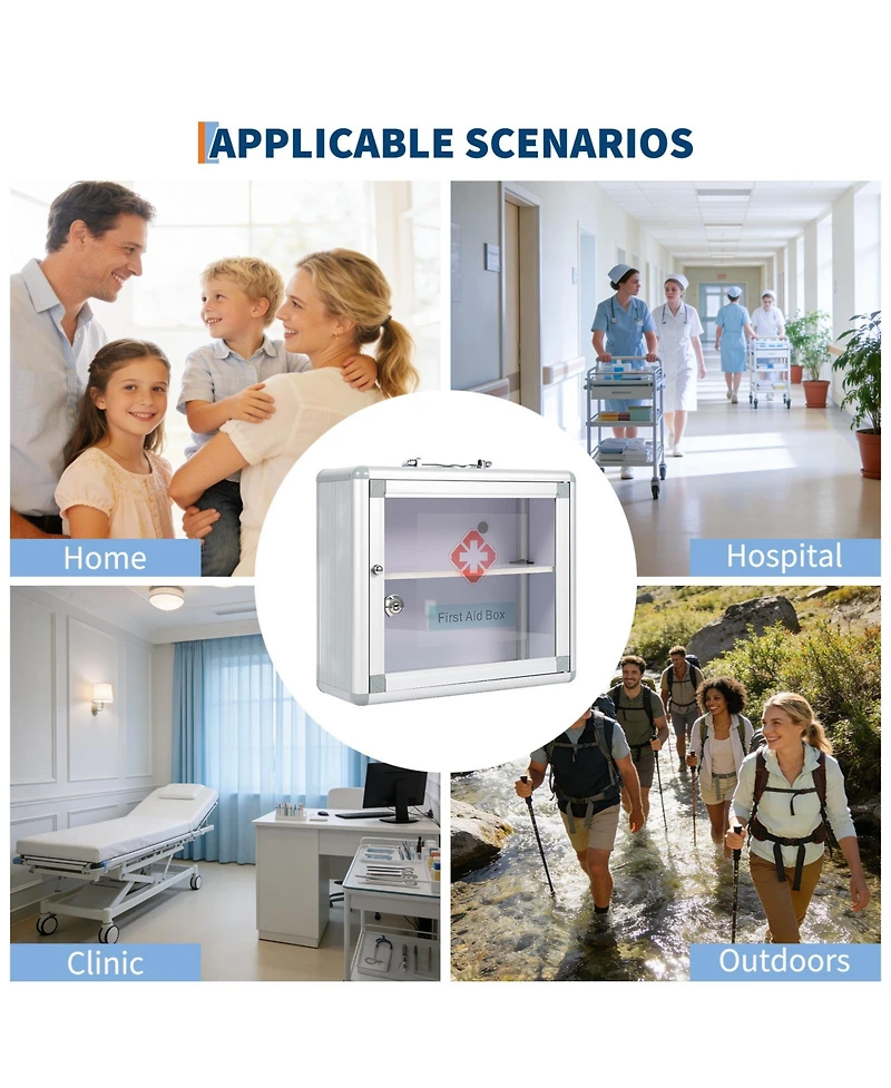 homfan Lockable Medicine Cabinet with Clear Door and Handle, Wall Mount or Carry Storage Box for Bathroom and Home Use