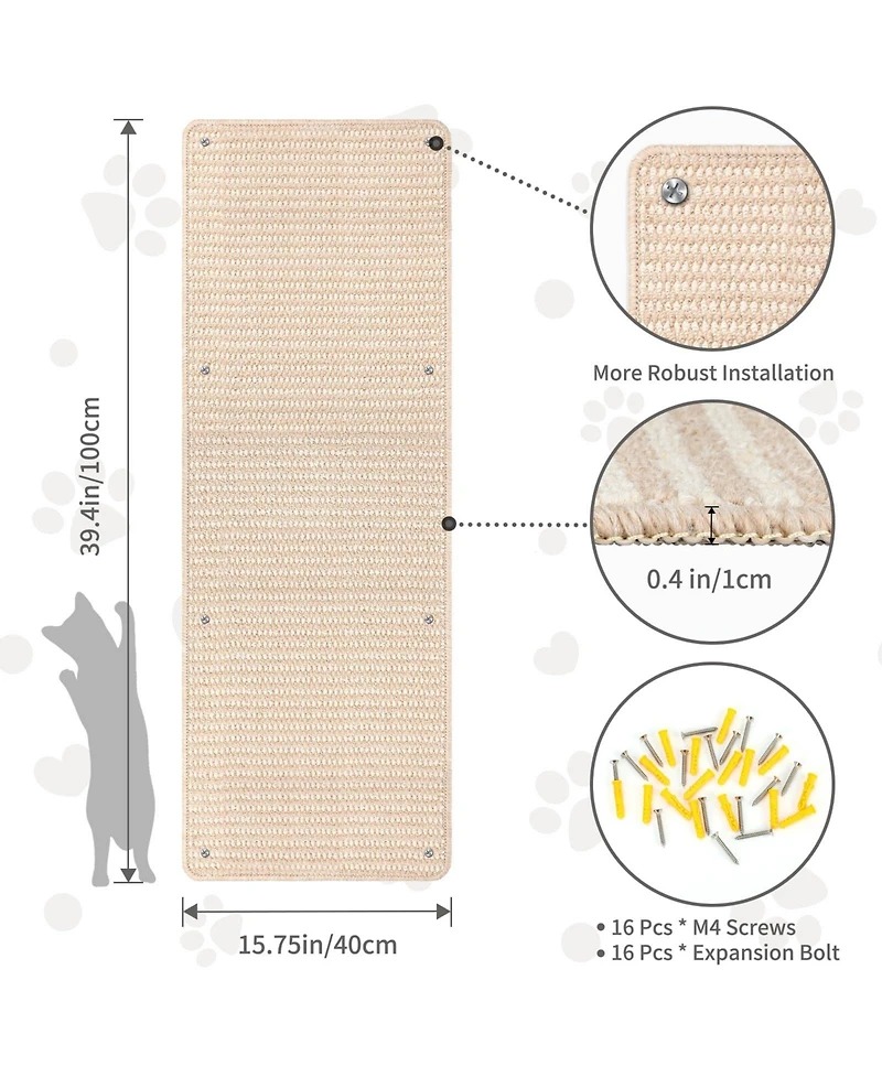 Aronkl Extra Large Thickened Cat Wall Climbing Carpet Scratch Pad with Fixed Nails Furniture Protector