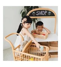 Handcrafted Rattan Kids Shopping Cart with Baby Seat