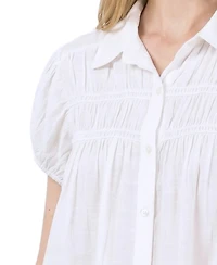 Ny Collection Petite Collared Rouched Yoke Top
